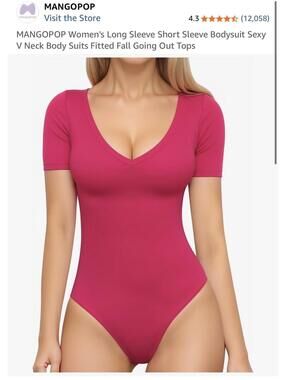 MANGOPOP Women's Short Sleeve V Neck Fitted Bodysuit in Pink